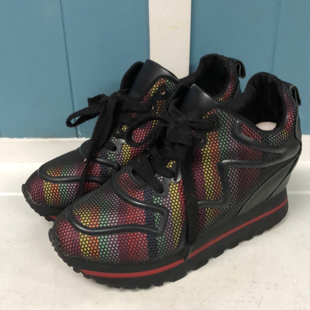 Colorful wedge mesh black sneakers‎ Korean size 235 US size 6